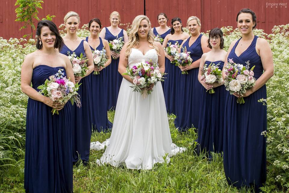 Bride and bridesmaids with bouquets