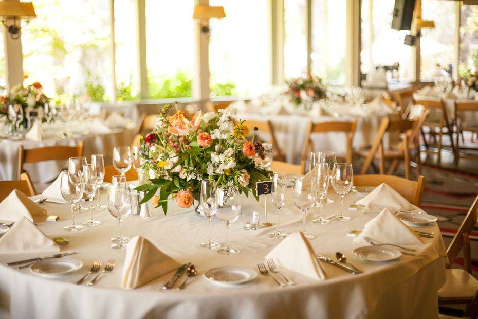 Table setup with flower centerpiece