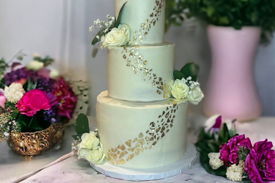 3 Tier Gold Flake Cake