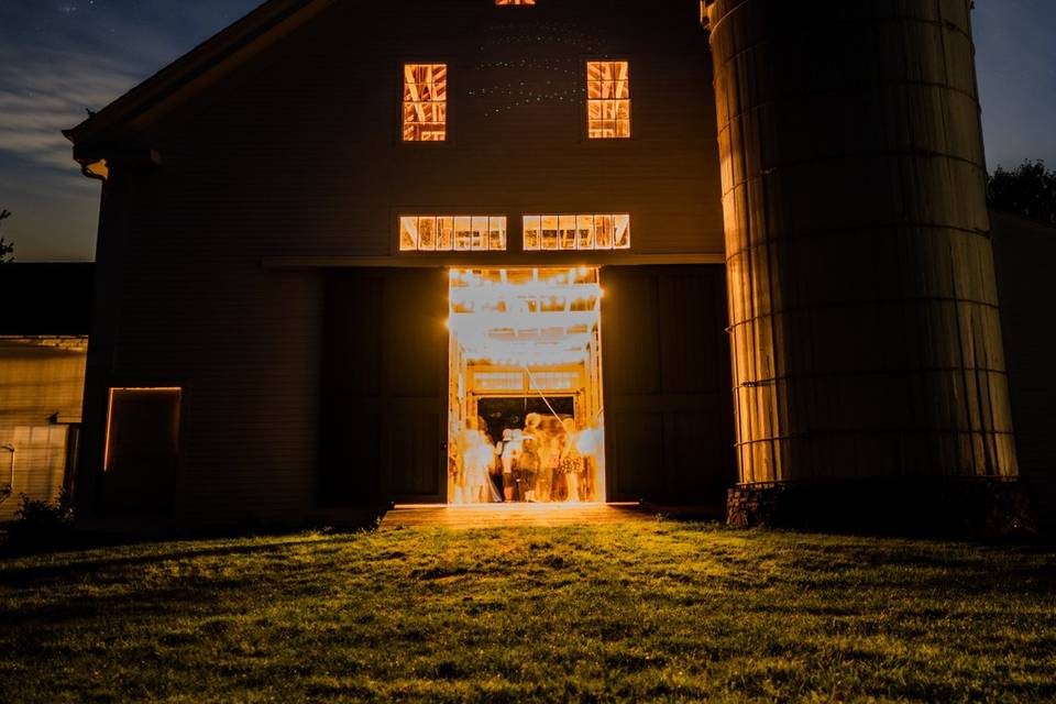 Back of barn lit up