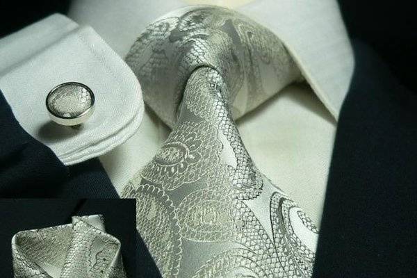 Silver Paisley Tie Set