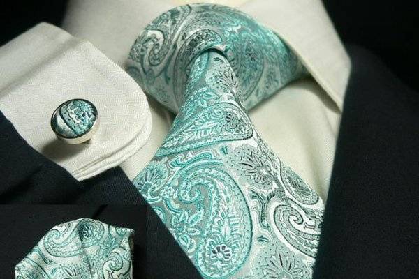 Teal Paisley Tie Set