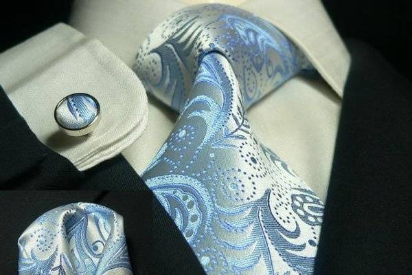 Blue Floral Tie Set