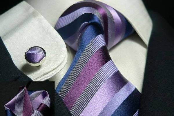 Purple Stripe Silk Tie Set