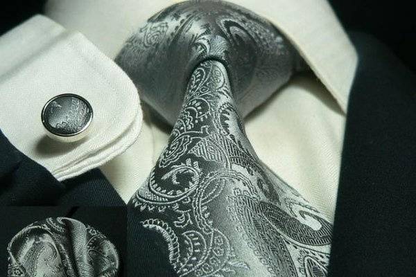 Dark Grey Paisley Tie Set