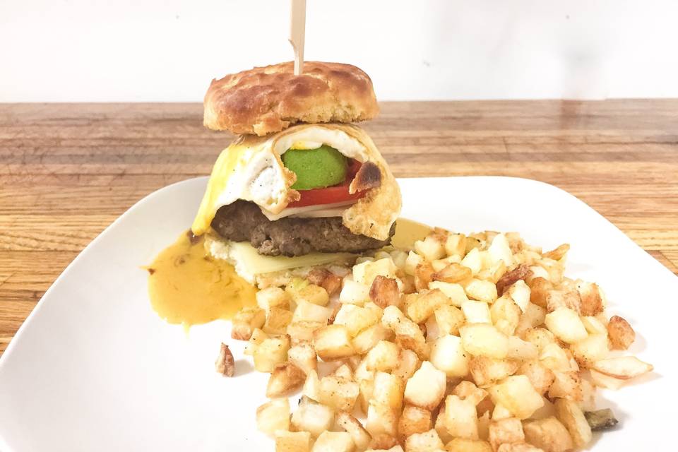 Breakfast burger on a biscuit
