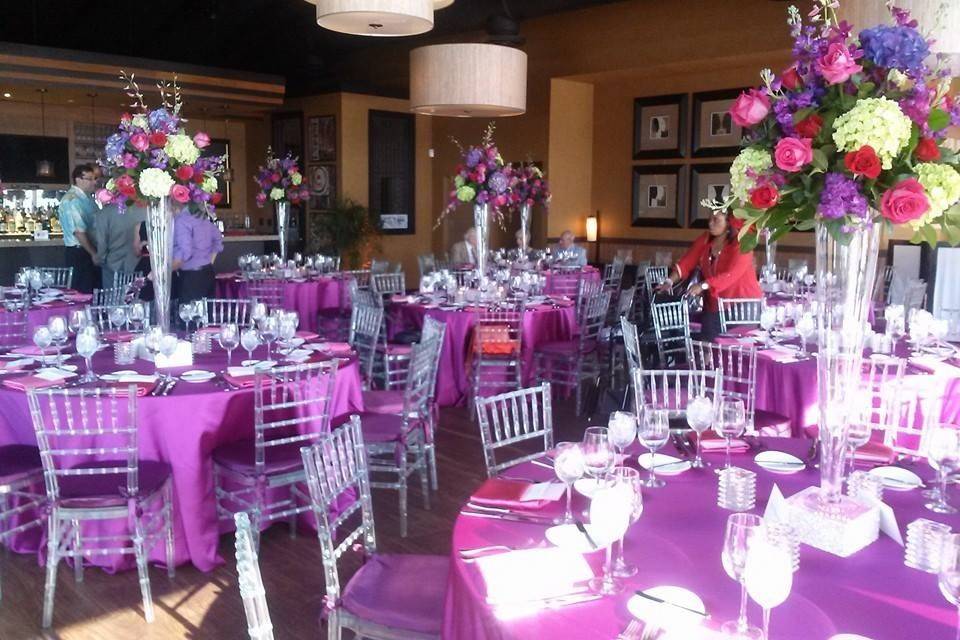 Table setting with tall flowers