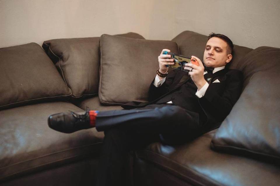 Groom relaxing