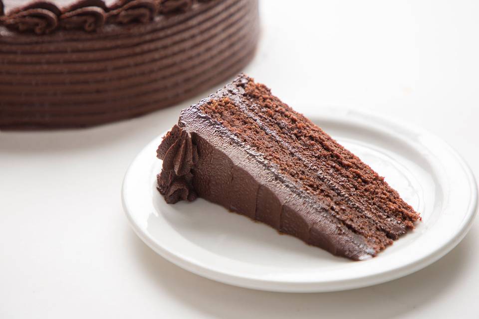 Our chocolate cake with a rich champagne chocolate frosting. Did I mention it's vegan?