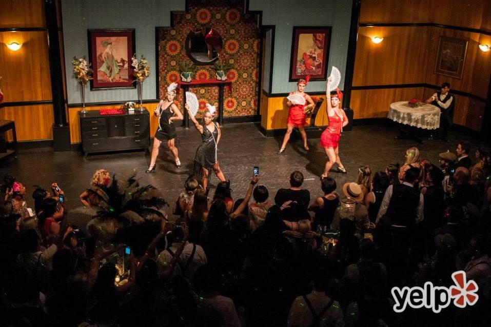 DJ Chuck Anthanio with Professional Dancers at Charleston Yelp Event. Woolfe Street Playhouse.
