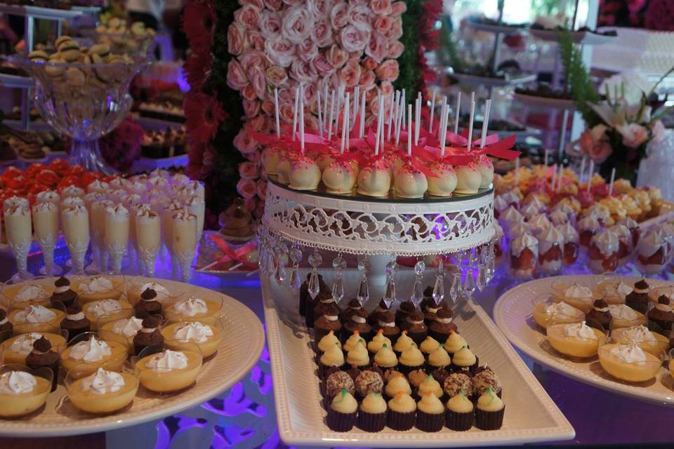 Table arrangement of chocolates and desserts