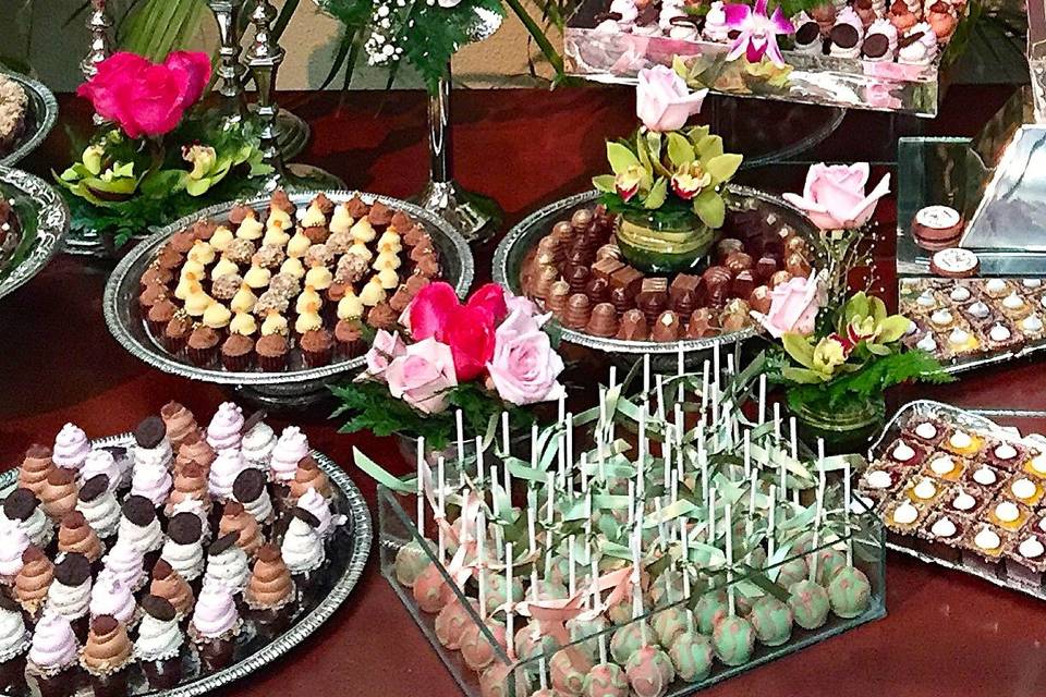 Table arrangement of chocolates and desserts