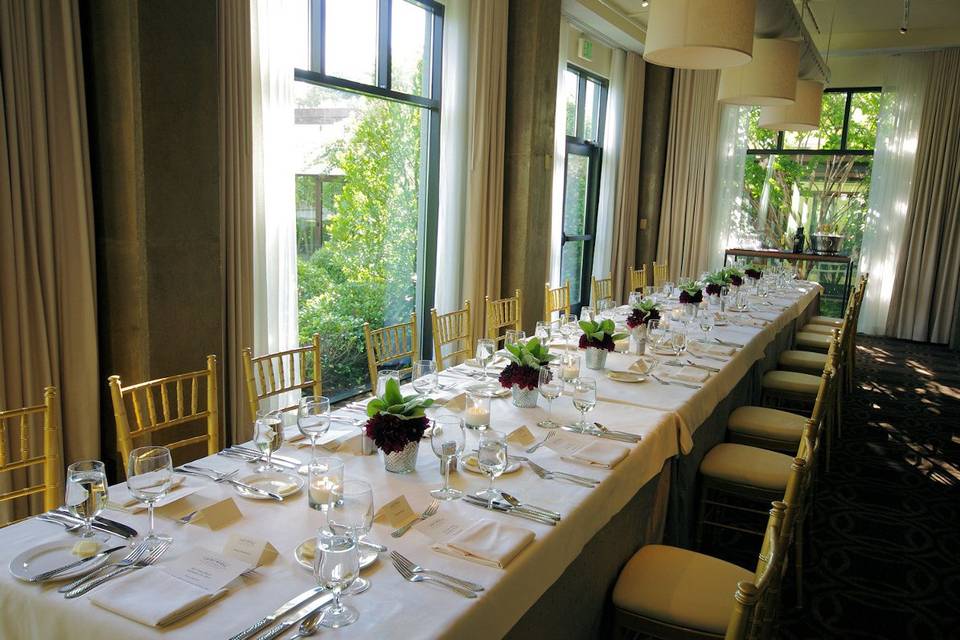 The Latham Room at the Proximity Hotel in Greensboro North Carolina perfect for a small reception or dinner.