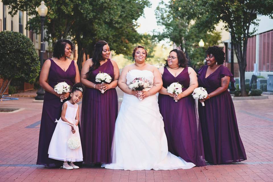 Bride with her bridal attendants