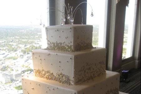 Wedding cake with pink flowers