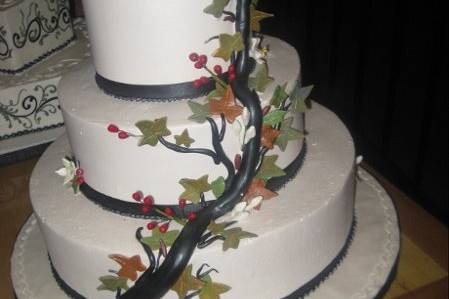 Wedding cake with pink flowers