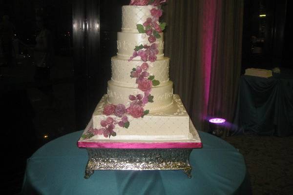 Wedding cake with pink flowers