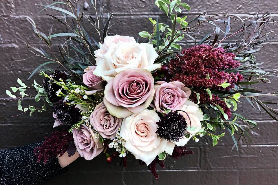 Pink, white, and maroon flowers