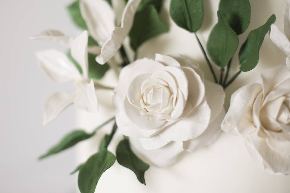 White Roses with Green Leaves