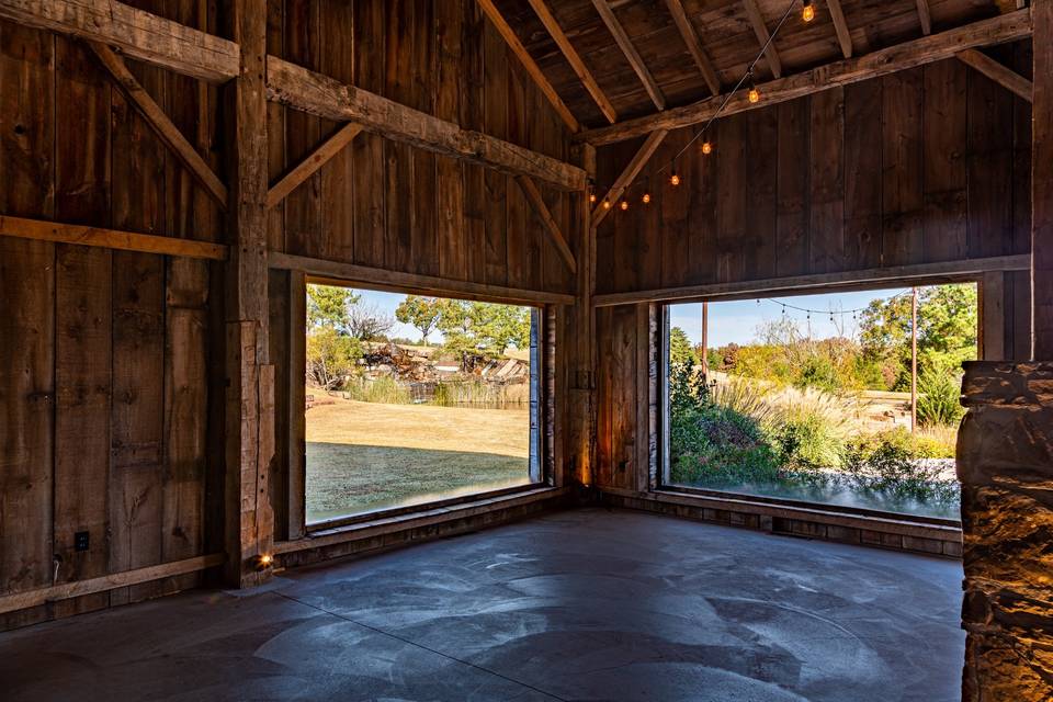 Large windows inside barn