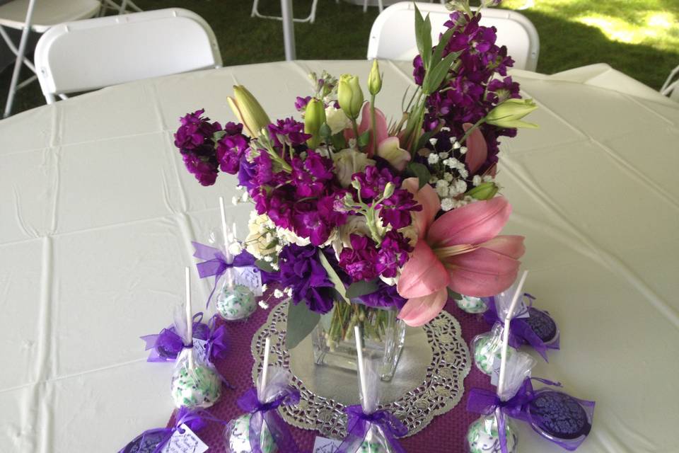 Centerpieces and favors.