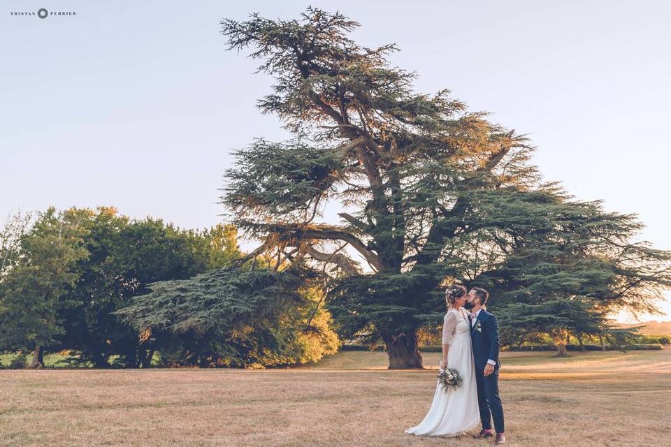 Newlyweds kissing