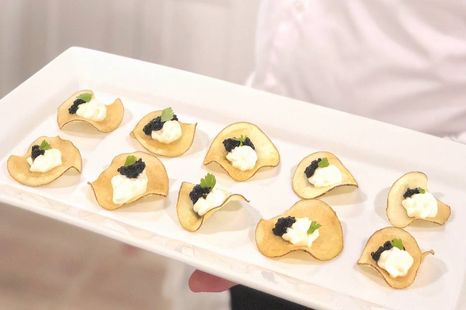 Caviar on a kettle cooked chip