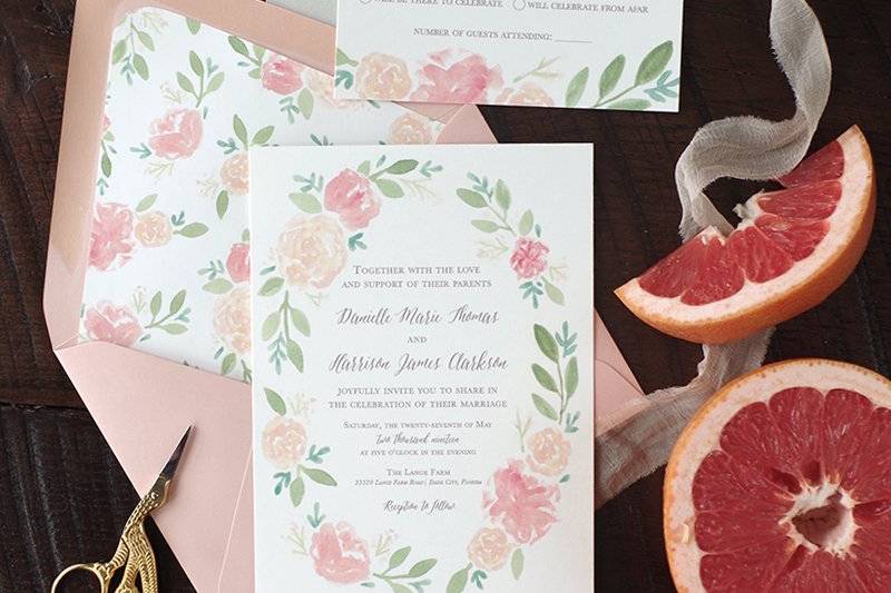 Pink floral invitation set