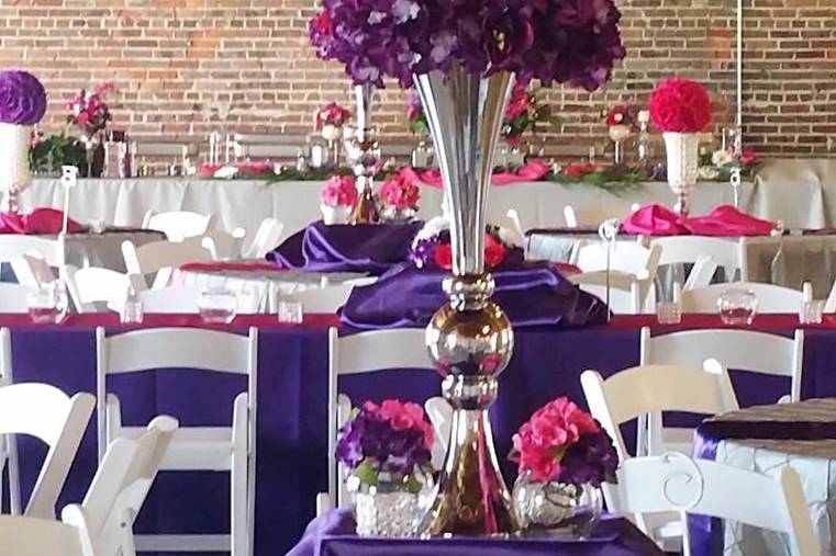 Purple centerpieces