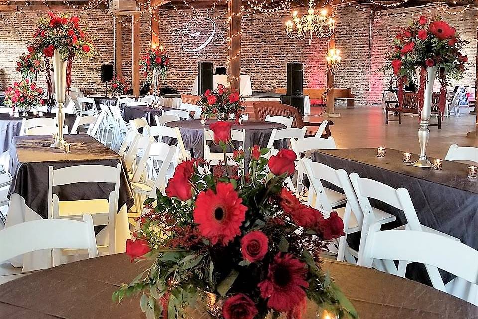 Red flowers on the table