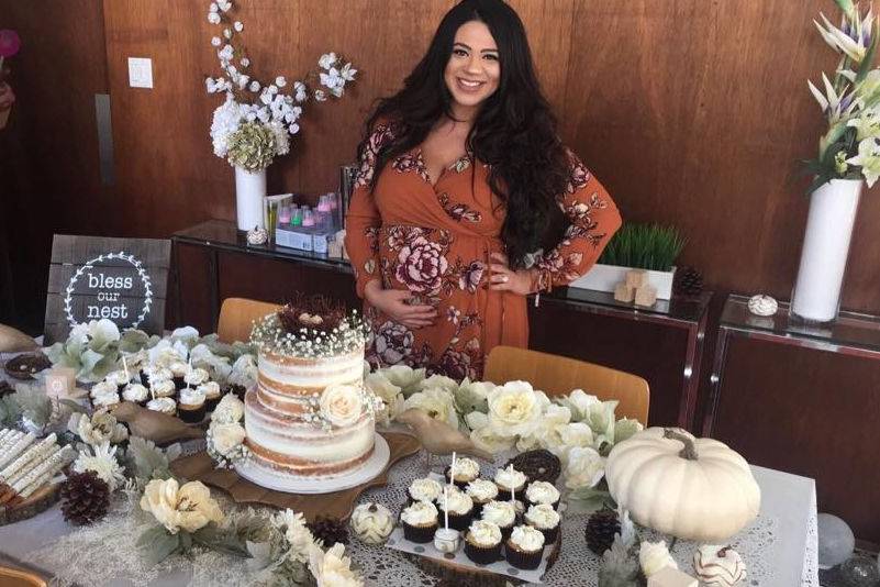 Wedding cake and cupcakes