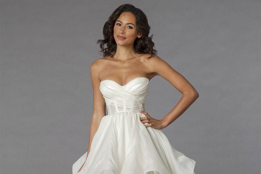 Style 33029398  This ball gown features a sweetheart neckline with an empire waist in organza. It has a chapel train. This gown is Exclusive to Kleinfeld Bridal.