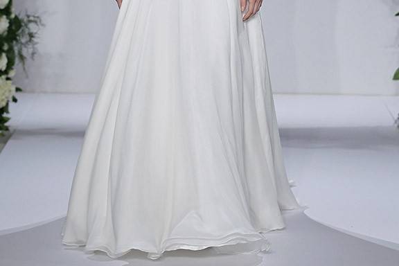 Style	14040		Ivory beaded and embroidered long sleeve illusion, belted at natural with chiffon a-line skirt