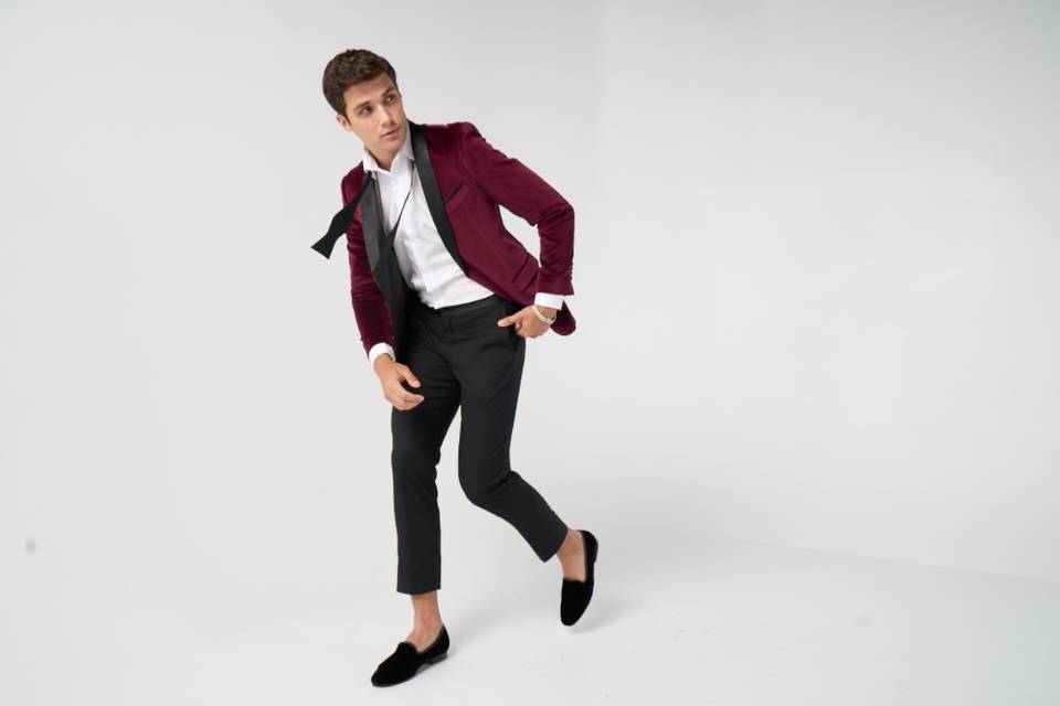 Burgundy Velvet Shawl Suit