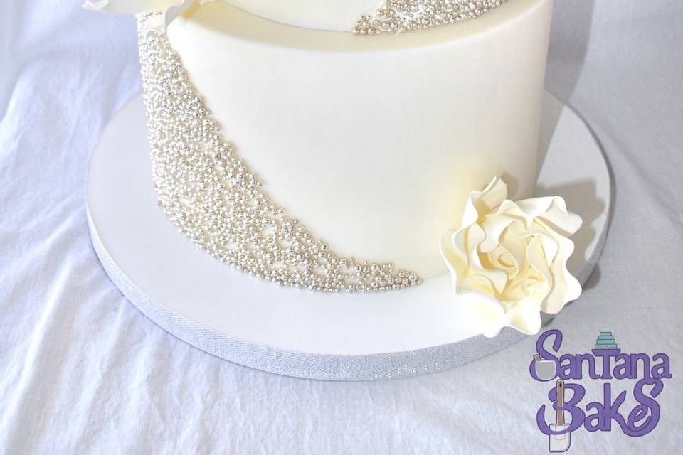 Silver and white cake