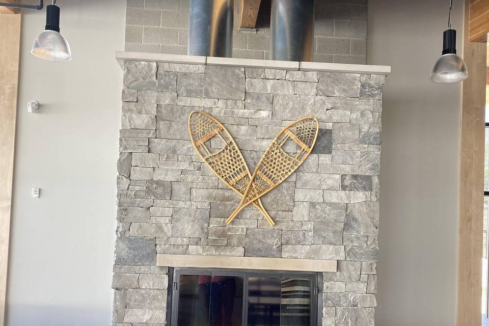 Lodge fireplace.