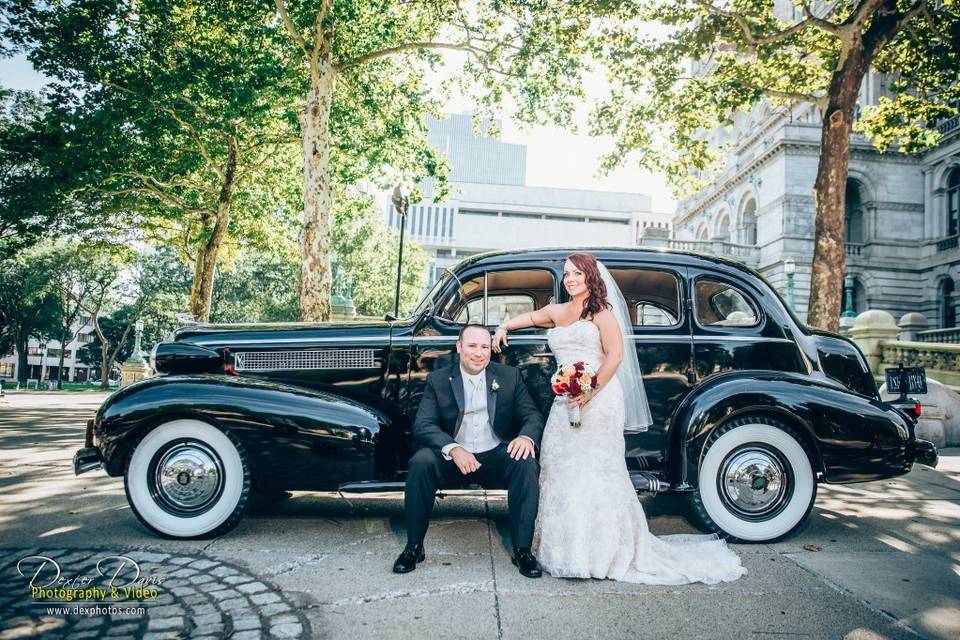 Newlyweds with the ride