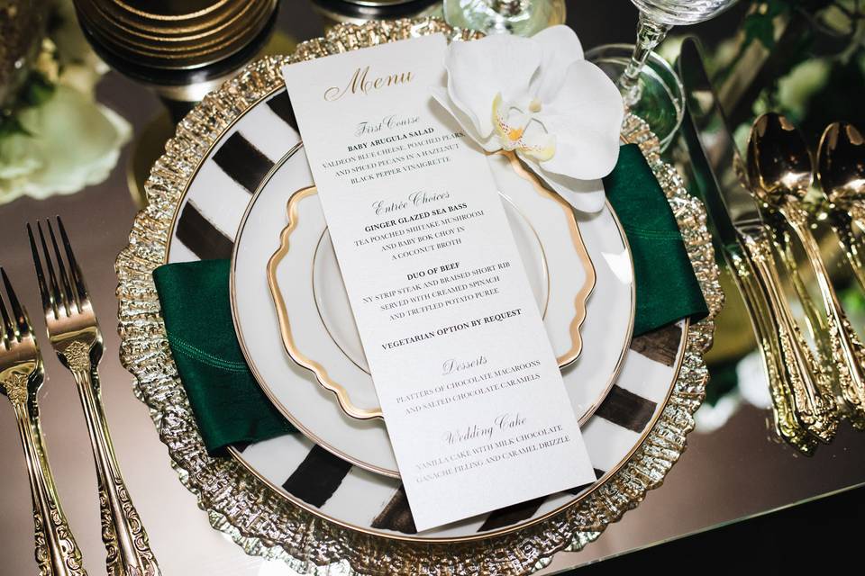 Gold foil menu card