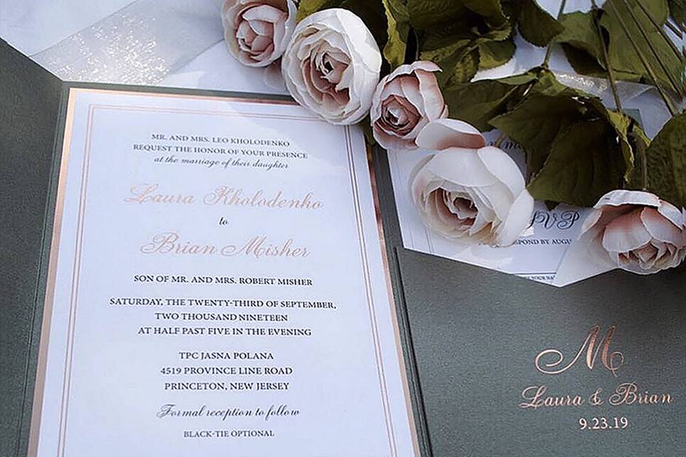 Custom rose gold pocket invite