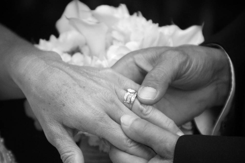 Wedding ring and bouquet