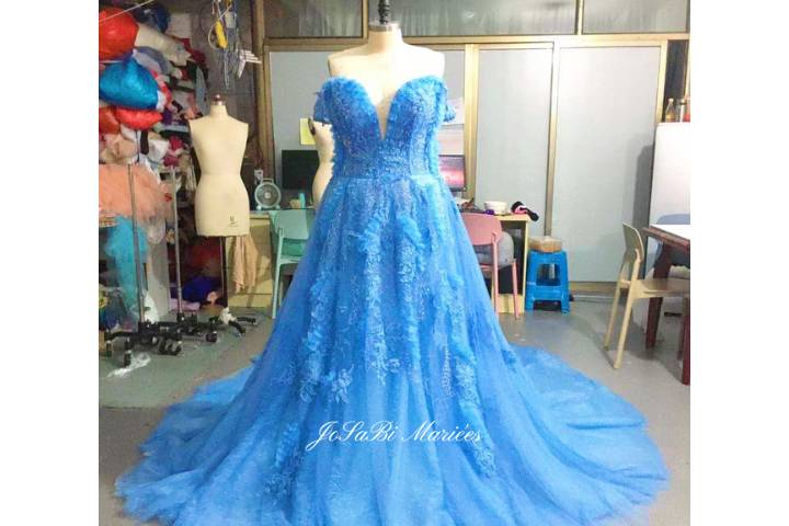 Blue custom wedding ballgown
