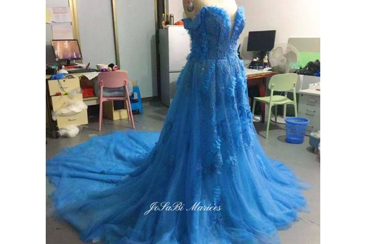 Blue custom wedding ballgown