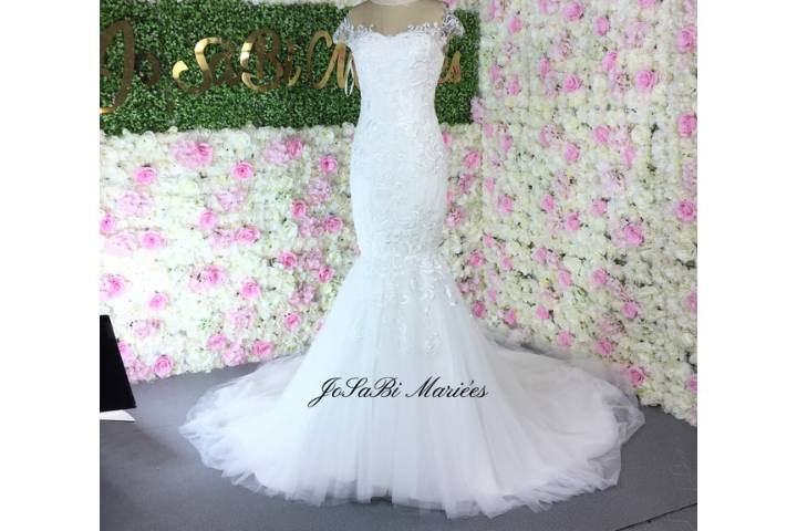 Lace wedding gown with beading