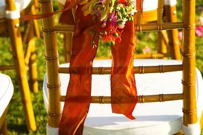 Chairs with orange flowers and French silk ribbon