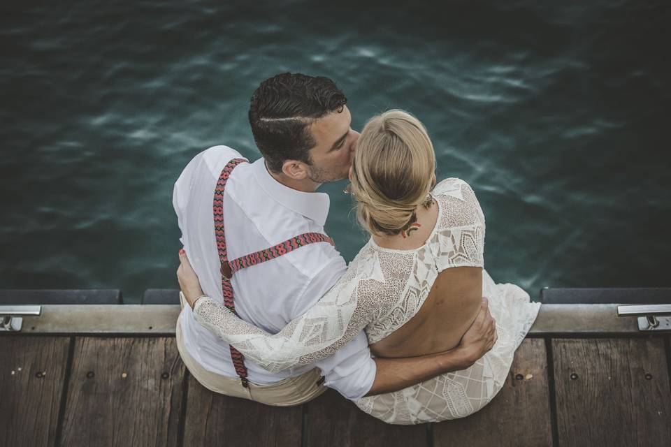 Newlyweds holding hands