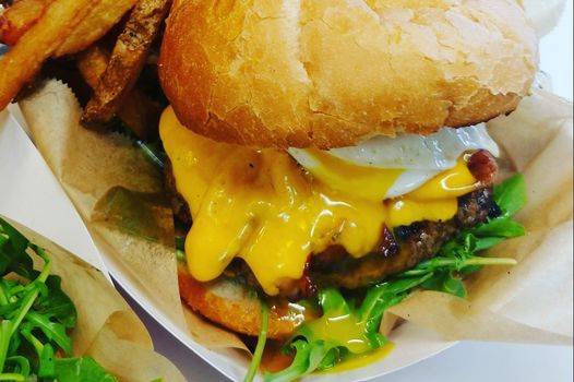 Burger with a side of fries