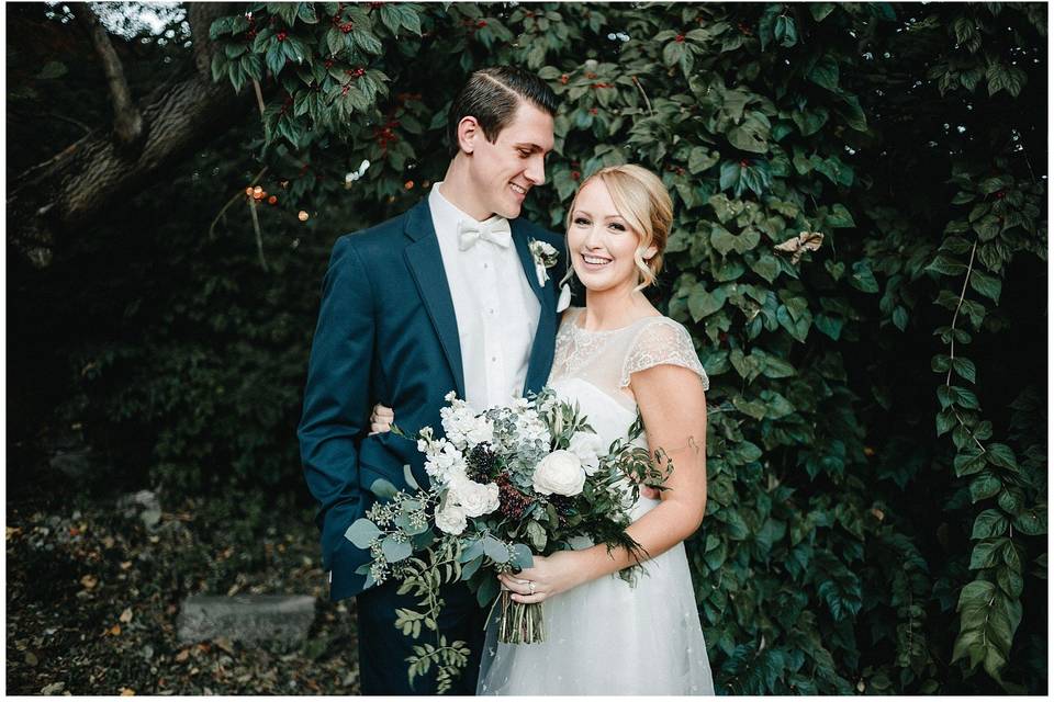 Couple with a fresh bouquet