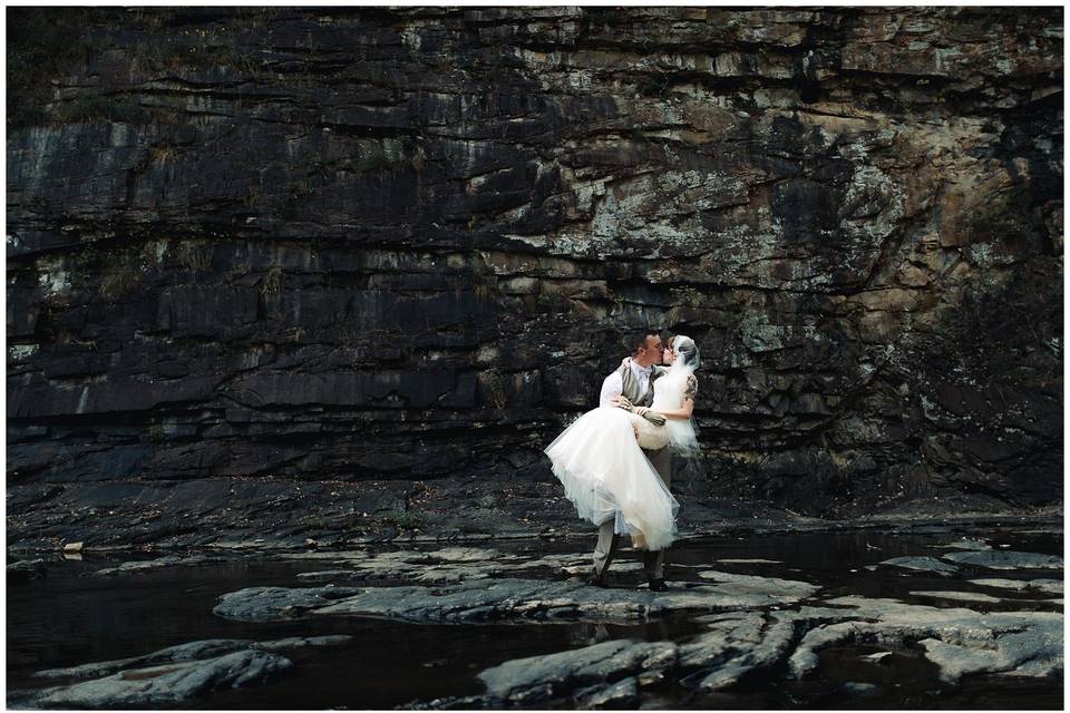 Bride and groom in nature