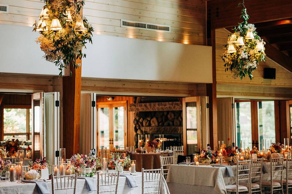 Reception setup with cake