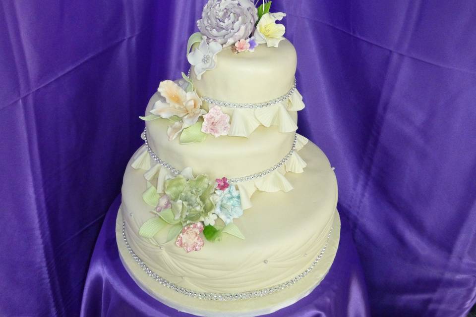 White cake with flowers